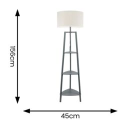 ValueLights Hiru Grey 3 Tier Shelf Floor Lamp with Trim Linen Drum Shade & Bulb in White - thumbnail 4