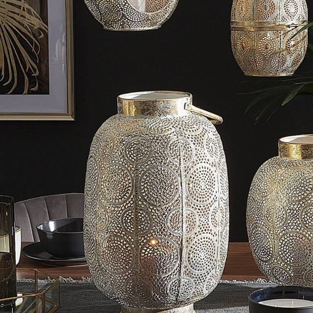 Wyld and Coco Distressed Gold Metal Lantern 40 cm Glass Candle Holder - image 1