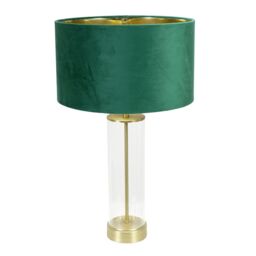 ValueLights Balan Glass with Gold Table Lamp & Velvet with Gold Inner Shade & LED Bulb in Bottle Green - thumbnail 2