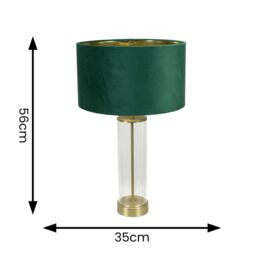 ValueLights Balan Glass with Gold Table Lamp & Velvet with Gold Inner Shade & LED Bulb in Bottle Green - thumbnail 4