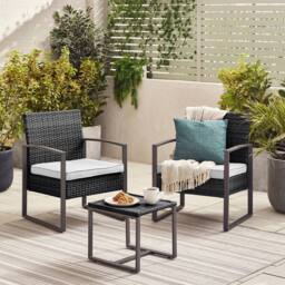 FurnitureboxUK Algarve 2 Seater Rattan Bistro Set with Table in Black - thumbnail 1