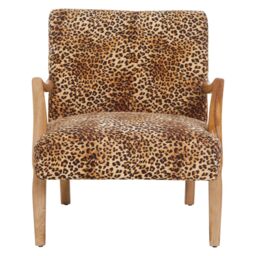 Orsina Leopard Print Velvet Chair, Upholstered Mango Wood Armchair, Bold Curved Accent Chair For Living Room in Brown - thumbnail 6