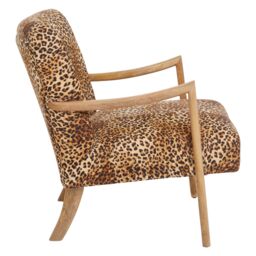 Orsina Leopard Print Velvet Chair, Upholstered Mango Wood Armchair, Bold Curved Accent Chair For Living Room in Brown - thumbnail 5