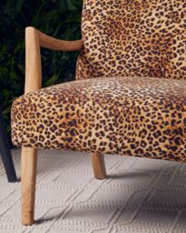 Orsina Leopard Print Velvet Chair, Upholstered Mango Wood Armchair, Bold Curved Accent Chair For Living Room in Brown - thumbnail 2