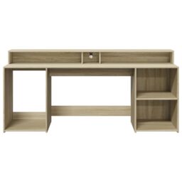 Berkfield Home Desk with LED Lights Sonoma Oak 200x55x91 cm Engineered Wood in Brown - Size: 200 x 55 x 91 cm - thumbnail 6