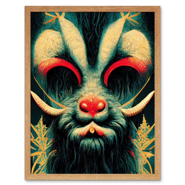 "Artery8 Wall Art Print Christmas Krampus Beast Alpine Folklore Art Framed in Light Oak - Size: W12"" x H16""" - image 1