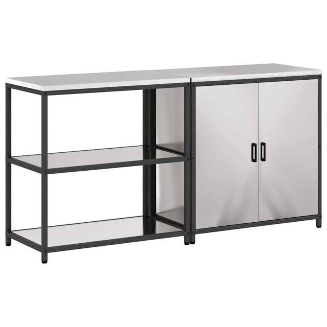 Berkfield Home with Shelf with Storage with Door Adjustable 2 pcs Stainless steel in Silver - image 1