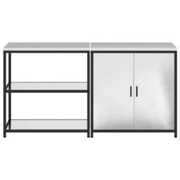 Berkfield Home with Shelf with Storage with Door Adjustable 2 pcs Stainless steel in Silver - thumbnail 9