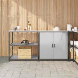 Berkfield Home with Shelf with Storage with Door Adjustable 2 pcs Stainless steel in Silver - thumbnail 2