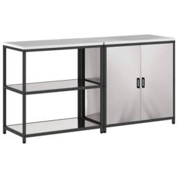 Berkfield Home with Shelf with Storage with Door Adjustable 2 pcs Stainless steel in Silver - thumbnail 1