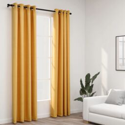 Berkfield Home Linen-Look Blackout Curtains with Grommets 2pcs Yellow 140x245cm - Size: 140x245 cm