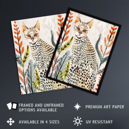 "Artery8 Savannah Cat Lover Boho Botanical Pet Portrait Framed Wall Art in Light Grey - Size: W12"" x H16""" - thumbnail 2