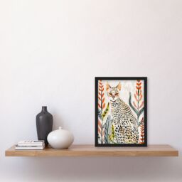 "Artery8 Savannah Cat Lover Boho Botanical Pet Portrait Framed Wall Art in Light Grey - Size: W12"" x H16""" - thumbnail 4