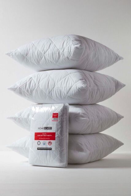 Homescapes Cotton Rich Quilted Pillow Protectors 80 x 80 cm, Pack of 4 in White - Size: 80 x 80 cm - image 1