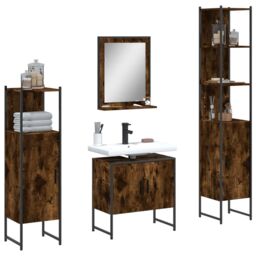 Berkfield Home 4 Piece Bathroom Cabinet Set Smoked Oak Engineered Wood in Brown - thumbnail 1
