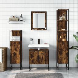 Berkfield Home 4 Piece Bathroom Cabinet Set Smoked Oak Engineered Wood in Brown - thumbnail 3