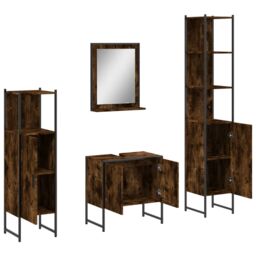Berkfield Home 4 Piece Bathroom Cabinet Set Smoked Oak Engineered Wood in Brown - thumbnail 5