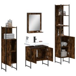 Berkfield Home 4 Piece Bathroom Cabinet Set Smoked Oak Engineered Wood in Brown - thumbnail 4