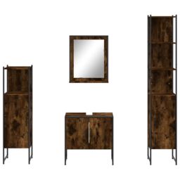 Berkfield Home 4 Piece Bathroom Cabinet Set Smoked Oak Engineered Wood in Brown - thumbnail 6