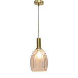 First Choice Lighting Set of 2 Birch - Clear Fluted Glass Satin Brass Deco Pendant Fittings - thumbnail 3