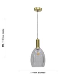 First Choice Lighting Set of 2 Birch - Clear Fluted Glass Satin Brass Deco Pendant Fittings - thumbnail 6