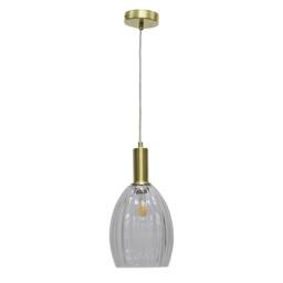 First Choice Lighting Set of 2 Birch - Clear Fluted Glass Satin Brass Deco Pendant Fittings - thumbnail 2