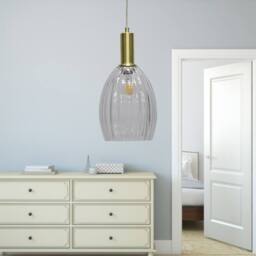 First Choice Lighting Set of 2 Birch - Clear Fluted Glass Satin Brass Deco Pendant Fittings - thumbnail 5