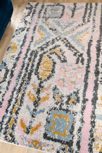 Kukoon Pastel Pink & Beige Abstract Tribal Pattern Living Room Area Rug in Pale Pink - Size: 60 cm x 110 cm - image 1