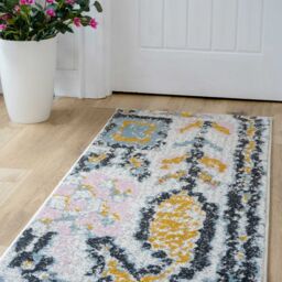 Kukoon Pastel Pink & Beige Abstract Tribal Pattern Living Room Area Rug in Pale Pink - Size: 60 cm x 110 cm - thumbnail 7