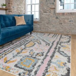 Kukoon Pastel Pink & Beige Abstract Tribal Pattern Living Room Area Rug in Pale Pink - Size: 60 cm x 110 cm - thumbnail 3