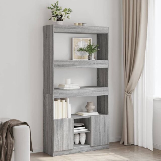 Berkfield Home Highboard¬†Grey Sonoma 92x33x180 cm Engineered Wood in Grey - Size: 92 x 33 x 180 cm - image 1