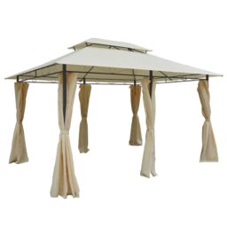 OUTSUNNY 4m x 3(m) Outdoor 2-Tier Steel Frame Gazebo w/ Curtains Outdoor Garden in Beige - thumbnail 2