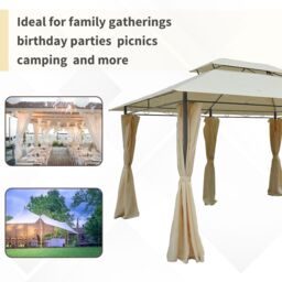 OUTSUNNY 4m x 3(m) Outdoor 2-Tier Steel Frame Gazebo w/ Curtains Outdoor Garden in Beige - thumbnail 6