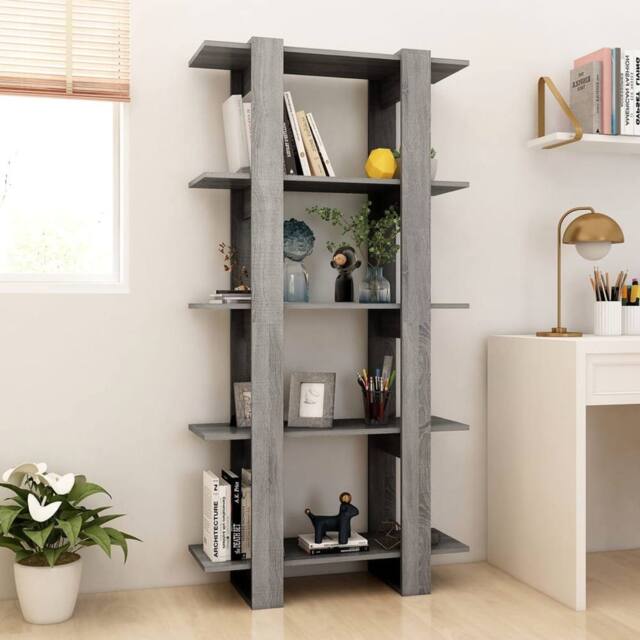 Berkfield Home Beautiful Book Cabinet/Room Divider Grey Sonoma 80x30x160 cm Engi - Size: 80 x 30 x 160 cm - image 1