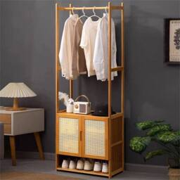 Nordara Bamboo Garment Rail Clothes Rack Storage Closet Shelf in Beige - thumbnail 4