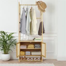 Nordara Bamboo Garment Rail Clothes Rack Storage Closet Shelf in Beige - thumbnail 5