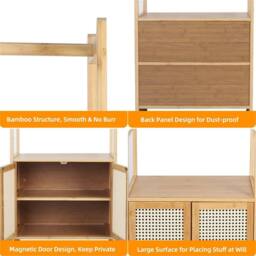 Nordara Bamboo Garment Rail Clothes Rack Storage Closet Shelf in Beige - thumbnail 3