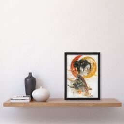 "Artery8 Otaku Female Samurai Watercolour Portrait Framed Art Print in Beige - Size: W12"" x H16""" - thumbnail 4