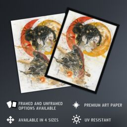 "Artery8 Otaku Female Samurai Watercolour Portrait Framed Art Print in Beige - Size: W12"" x H16""" - thumbnail 2