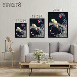 "Artery8 Parrot on Rose Flower Bush Japanese Framed Canvas Wall Art Print Jakuchu - Size: W12"" x H16""" - thumbnail 4