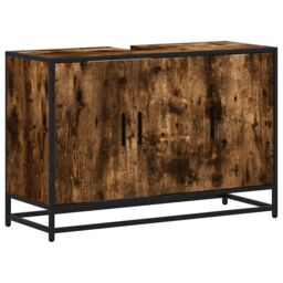 Berkfield Home Bathroom Sink Cabinet Smoked Oak 90x33x60 cm Engineered Wood in Brown - Size: 90 x 33 x 60 cm - thumbnail 2