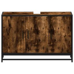 Berkfield Home Bathroom Sink Cabinet Smoked Oak 90x33x60 cm Engineered Wood in Brown - Size: 90 x 33 x 60 cm - thumbnail 5