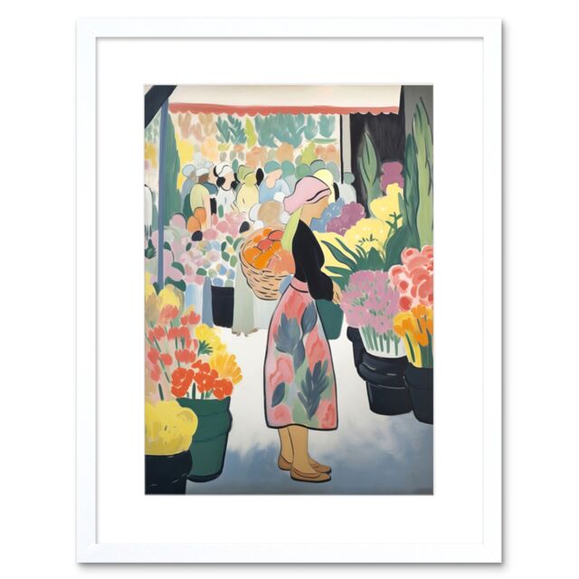 "Artery8 Wall Art Print Danish Pastel Aesthetic Flower Market Woman Watercolour Painting Spring Bouquet Shop Artwork Framed 9X7 Inch - Size: W7"" x H9""" - image 1
