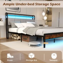 Gymax King Bed Frame With LED Light & Charging Station Upholstered Platform Bed in Black - thumbnail 6