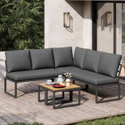 Matteo 4-5 Seater Grey Linen Weather-Resistant Garden Sofa & Lounge Set - thumbnail 7