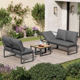 Matteo 4-5 Seater Grey Linen Weather-Resistant Garden Sofa & Lounge Set - thumbnail 3