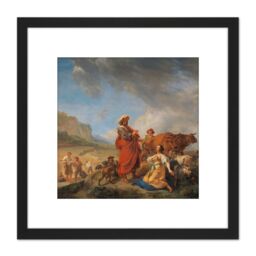 Artery8 Berchem Ruth & Boas Religious Painting 8X8 Inch Square Wooden Framed Wall Art Print Picture with Mount in Black - thumbnail 1