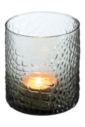 Orsina Glass Tealight Holder, Smoked Tealight Candle Holder With Snakeskin Pattern, Decorative Tea Light Holder in Clear - thumbnail 3