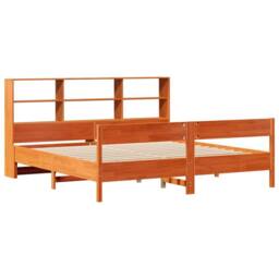 Berkfield Home Bookcase Bed Frame Wax Brown 150x200 cm King Size Solid Wood - Size: Super King - thumbnail 3