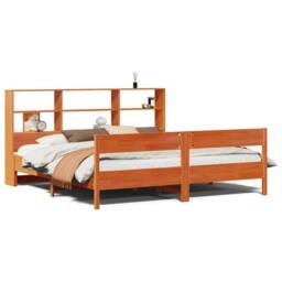 Berkfield Home Bookcase Bed Frame Wax Brown 150x200 cm King Size Solid Wood - Size: Super King - thumbnail 2